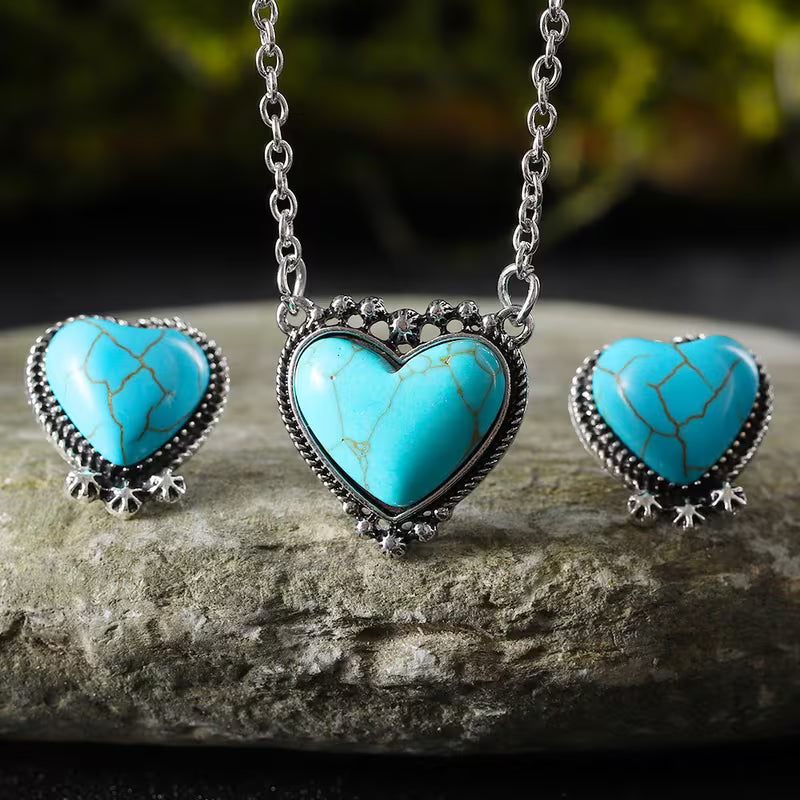 Turquoise Pendant Necklace & Earring Set