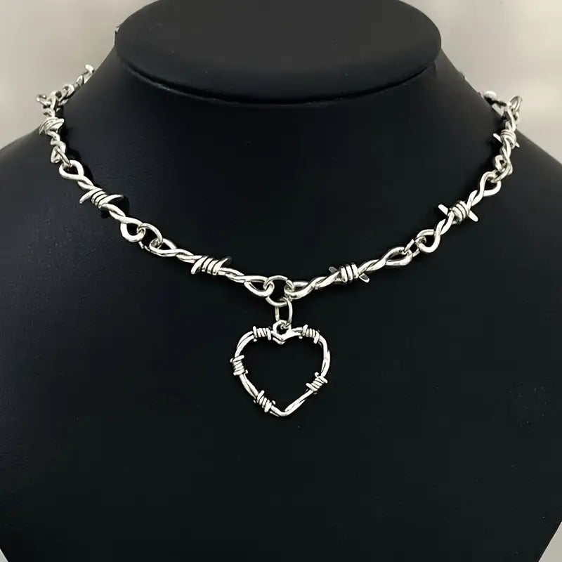 π€ Gothic Wire Studded Necklace with Heart Pendant β Alloy Punk Retro Fashion