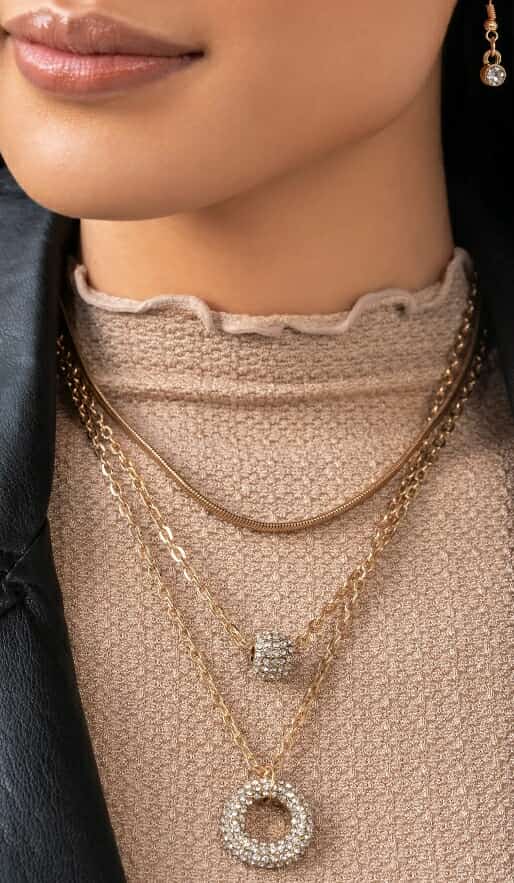 β¨ Luxe Triple Layer Gold Necklace β Crystal Pendant & Chain Set β¨