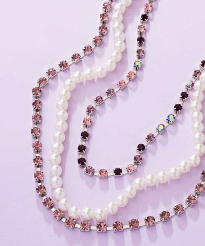 π Pink Crystal & Pearl Layered Necklace β Elegant Rhinestone Chain Set