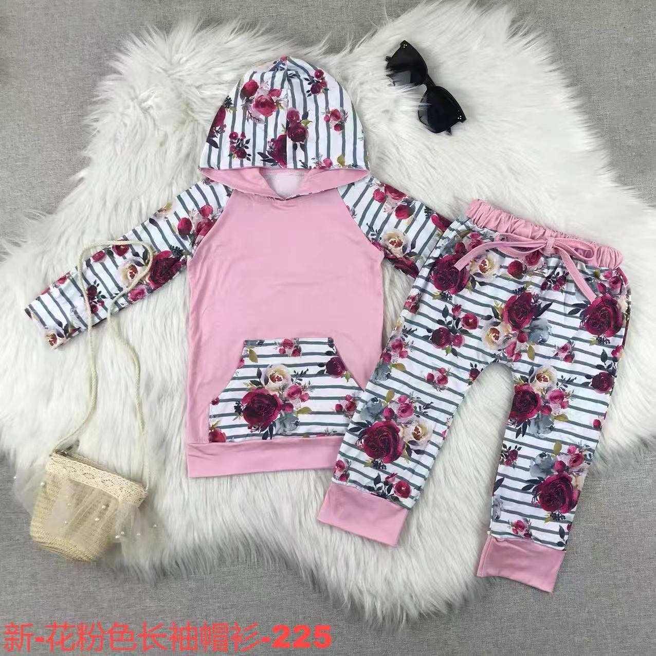 Floral Hooded Lounge Set – Pink & Rose Stripe