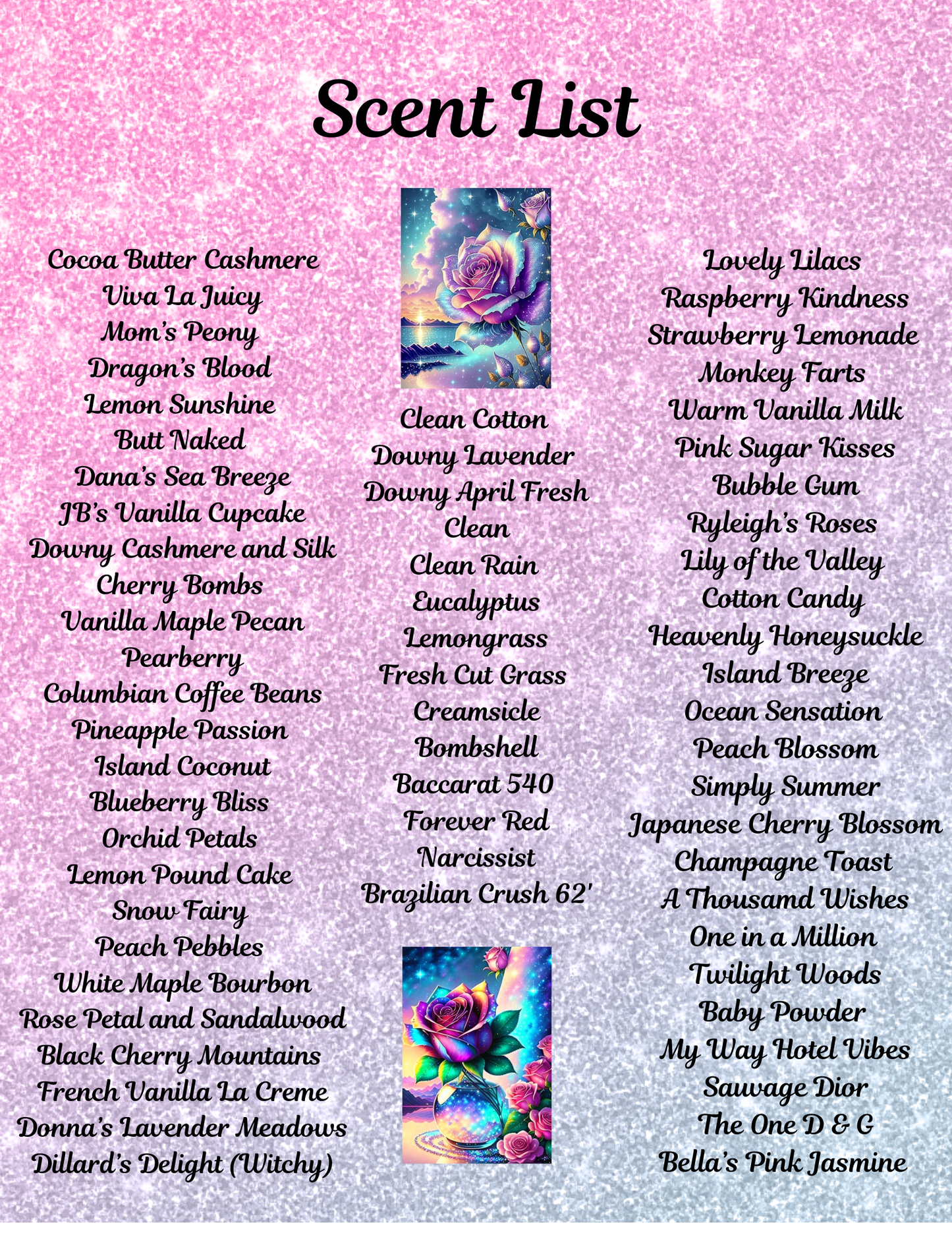 Scent Sample Cards PUT THE SCENT YOU NEED IN THE NOTE SECTION