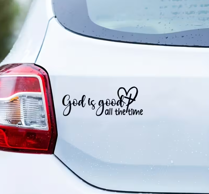 “God is Good All the Time” Vinyl Car Decal | Christian Faith-Based Bible Verse Sticker with Elegant Script & Heart