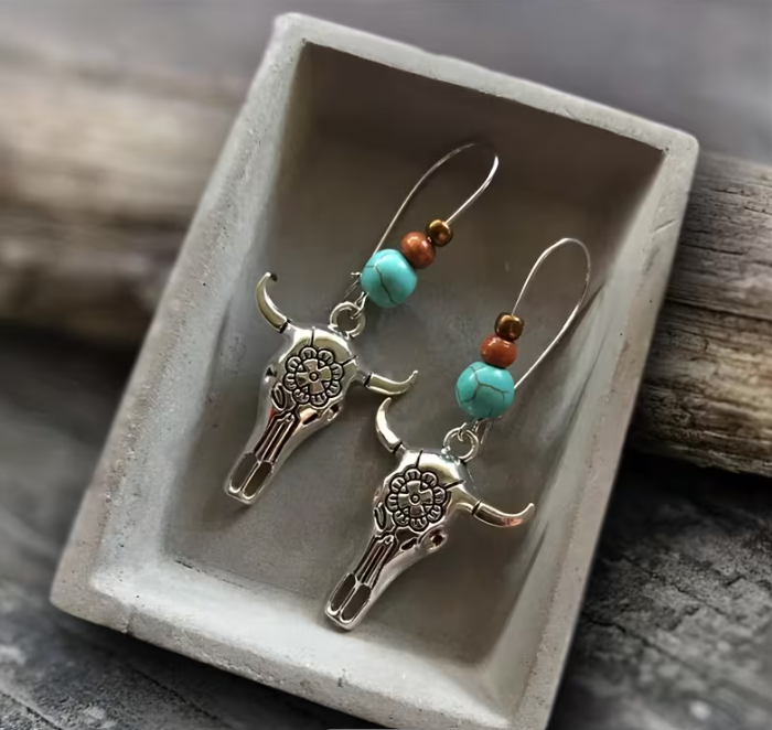 Turquoise Western Bull Earrings