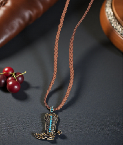 🤠Turquoise Trail Cowgirl Boot Necklace~ Copper and Brown