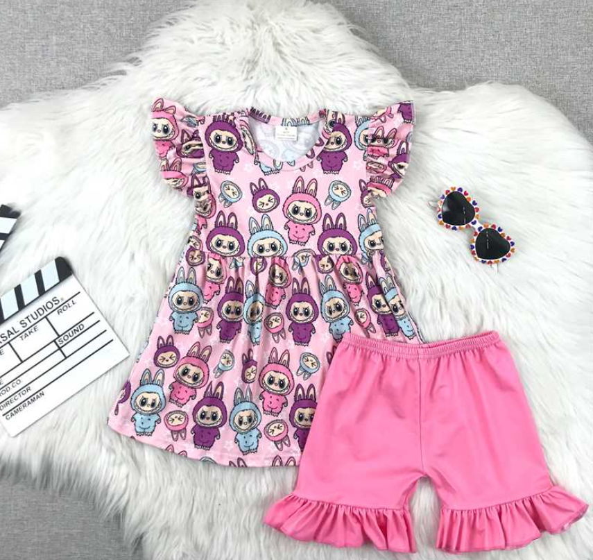π°π Bunny Cutie Ruffle Short Set β Pink Milk Silk Outfit
