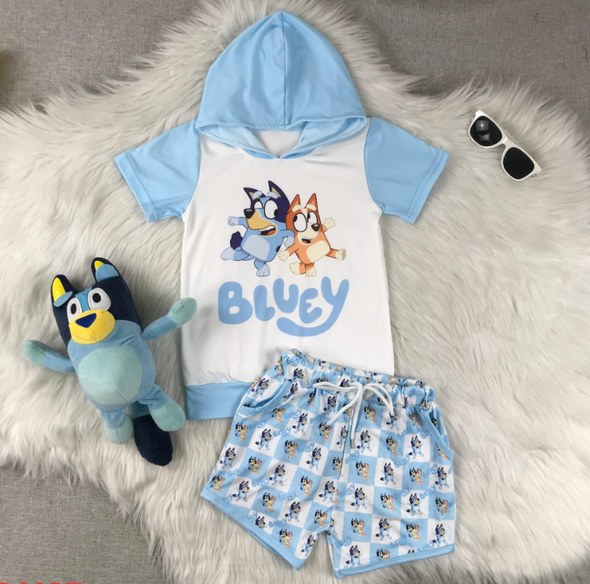 π Blue Dog Hooded Short Set β Kids Summer Outfit