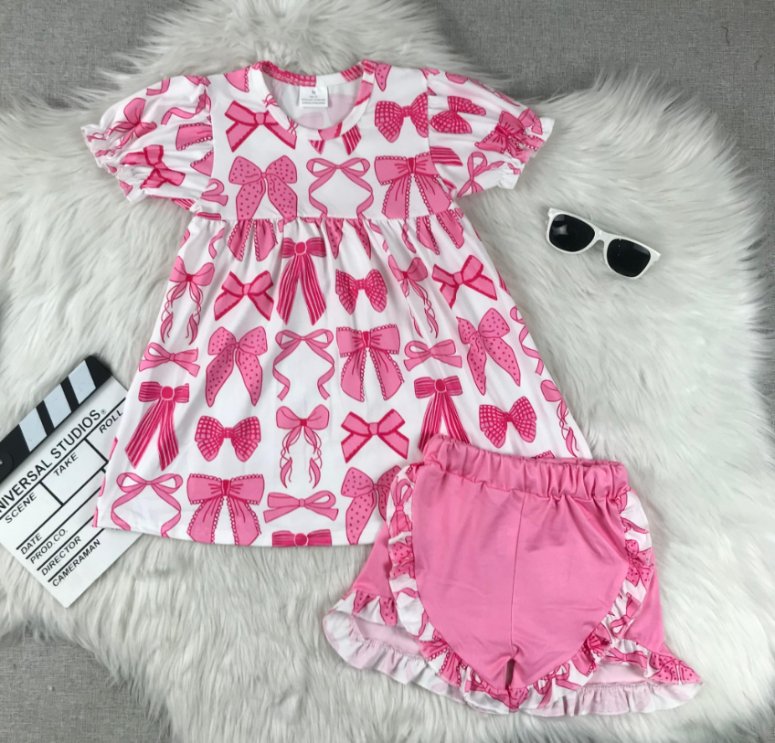 ππ Pink Bow Ruffle Short Set β Boutique Girls Outfit
