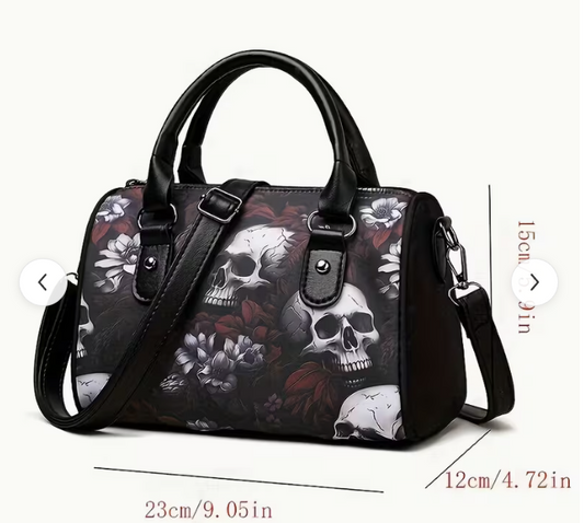 Skull & Floral Satchel Handbag Purse