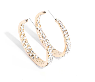 ✨ Rhinestone Chevron Hoop Earrings – Gold Tone