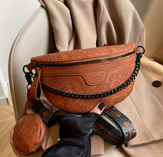 🌸 Floral Embossed 3-Piece Crossbody & Waist Bag Set