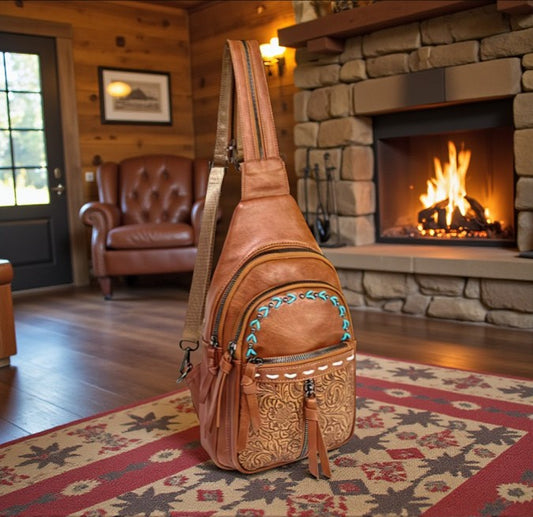 🤎 Western Turquoise Stitch Sling Backpack Crossbody