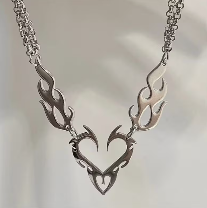 Flame Heart Choker Necklace