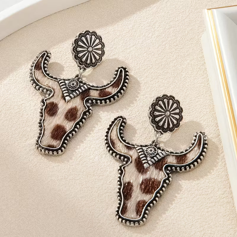 Leopard Print Bull Head Earrings
