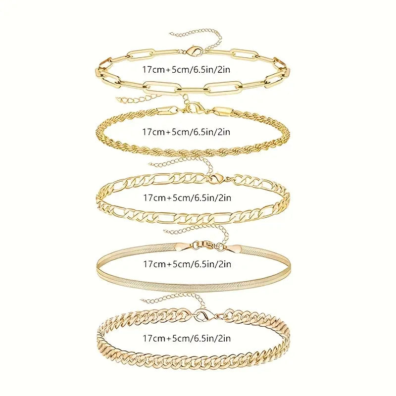 5 piece waterproof gold bracelet set