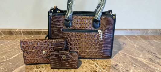 🐊 Luxe Croc-Embossed 3-Piece Handbag Set ~Multiple colors