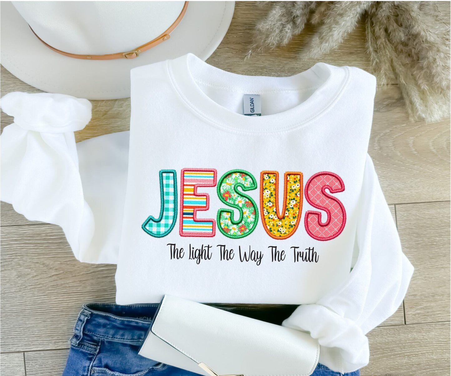 Faux Embroidered Jesus Sweatshirt