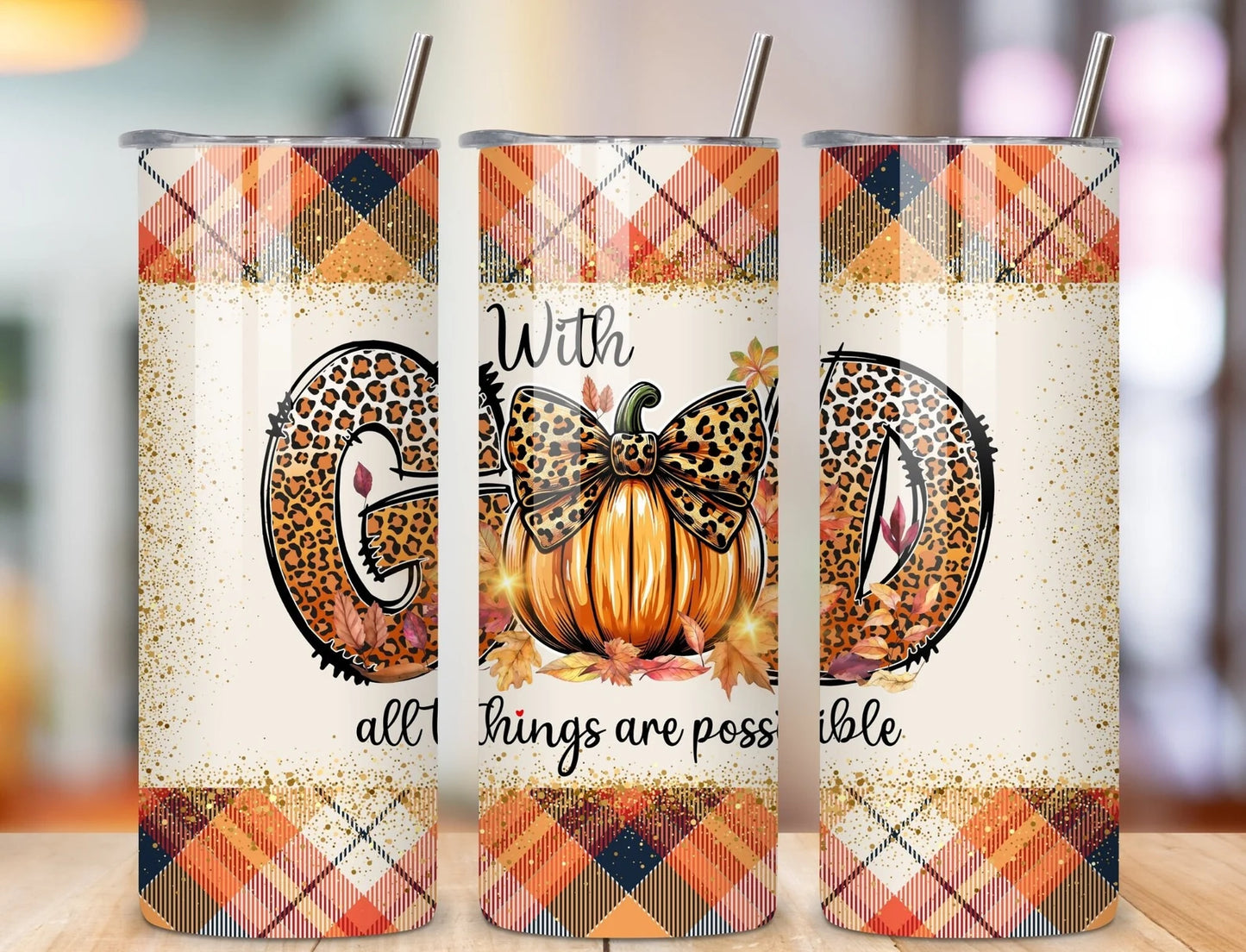 Fall Cheetah With God All Things Are Possible 20 oz Stainless Steel Tumbler