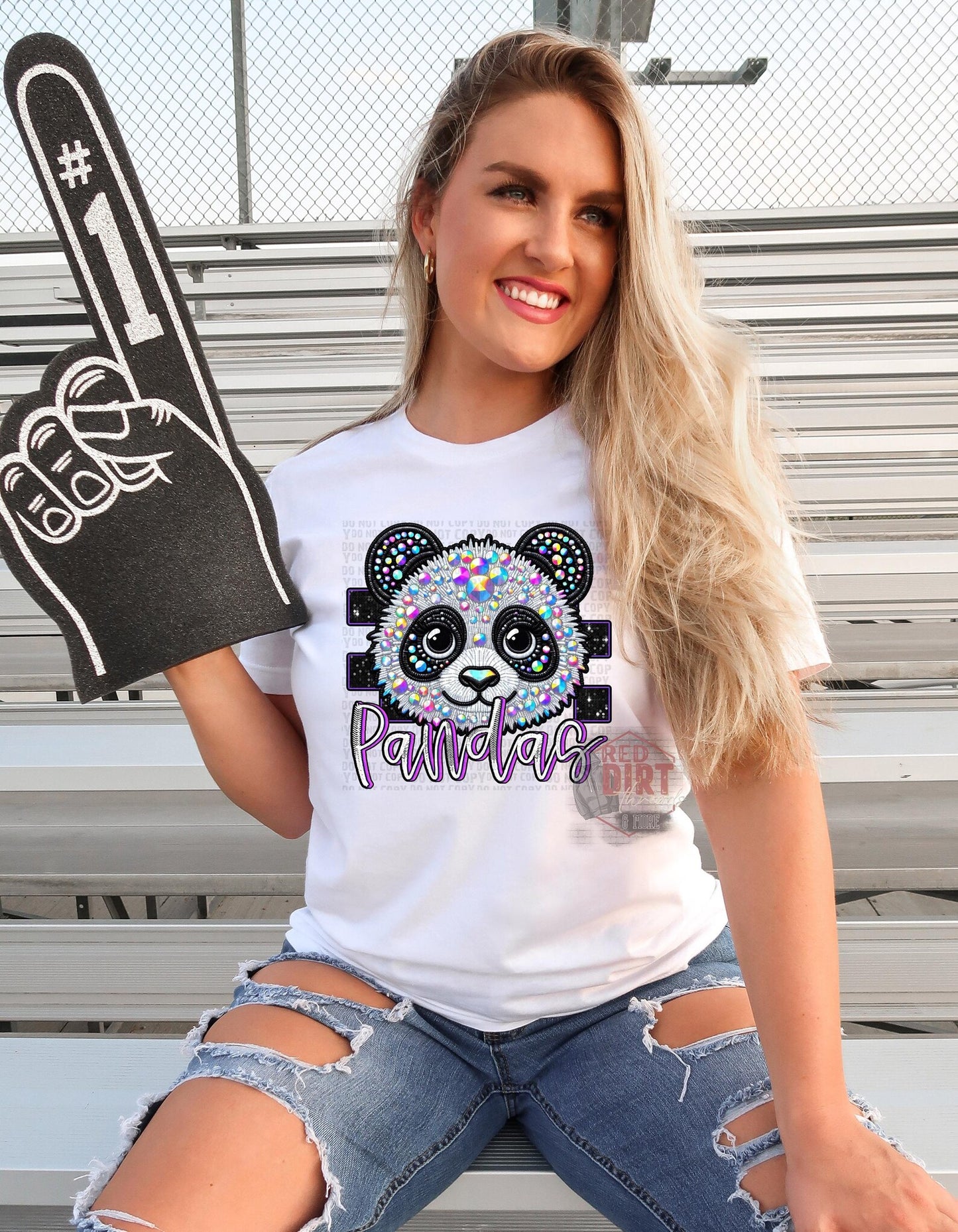 Faux Jewel Glitter Panda T~Shirt