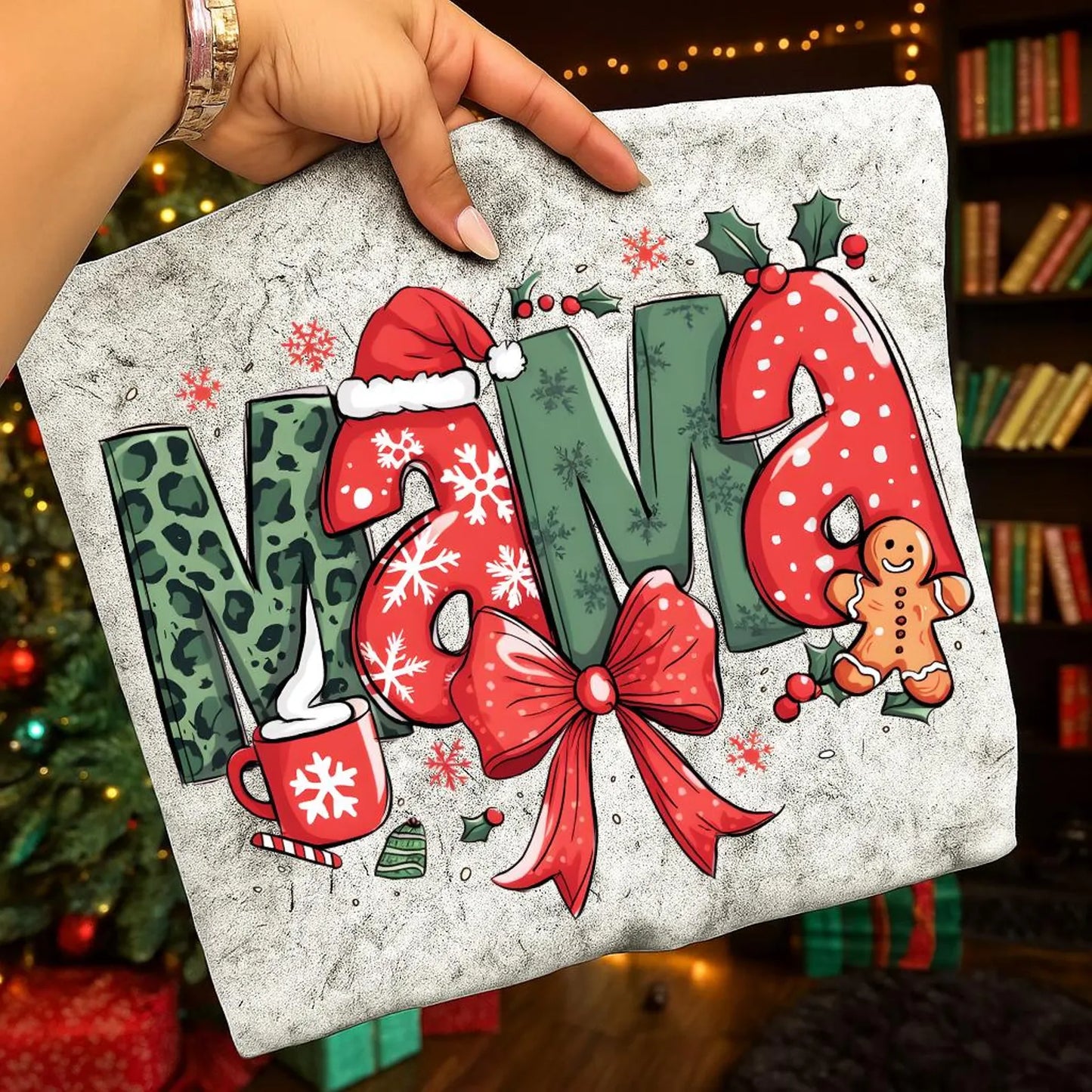 Mama Christmas Bow Gingerbread Man T~Shirt