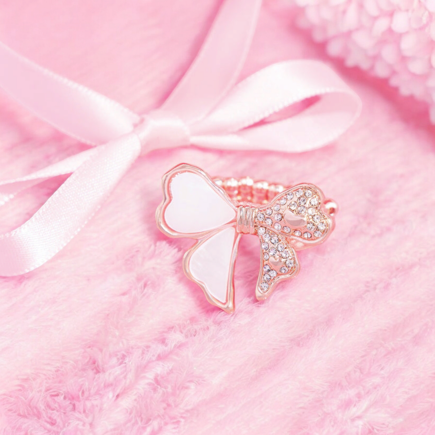 Bow Bling Ring with Adjustable Band Fits~Stretchy Metal Bands that fit almost everyone