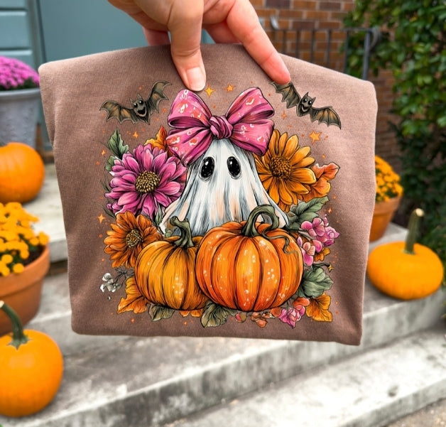 Pumpkin Ghost with Pink Bow