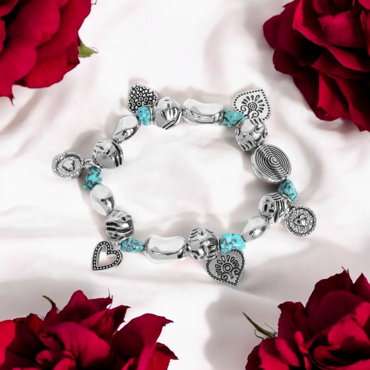 Turquoise Heart Charm Bracelet