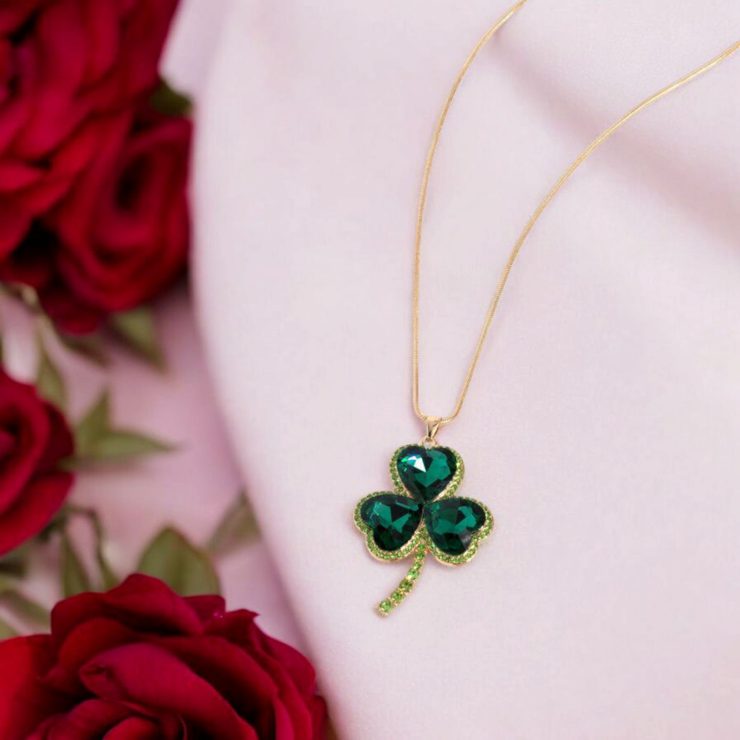 Green Shamrock Earrings and Necklace Set