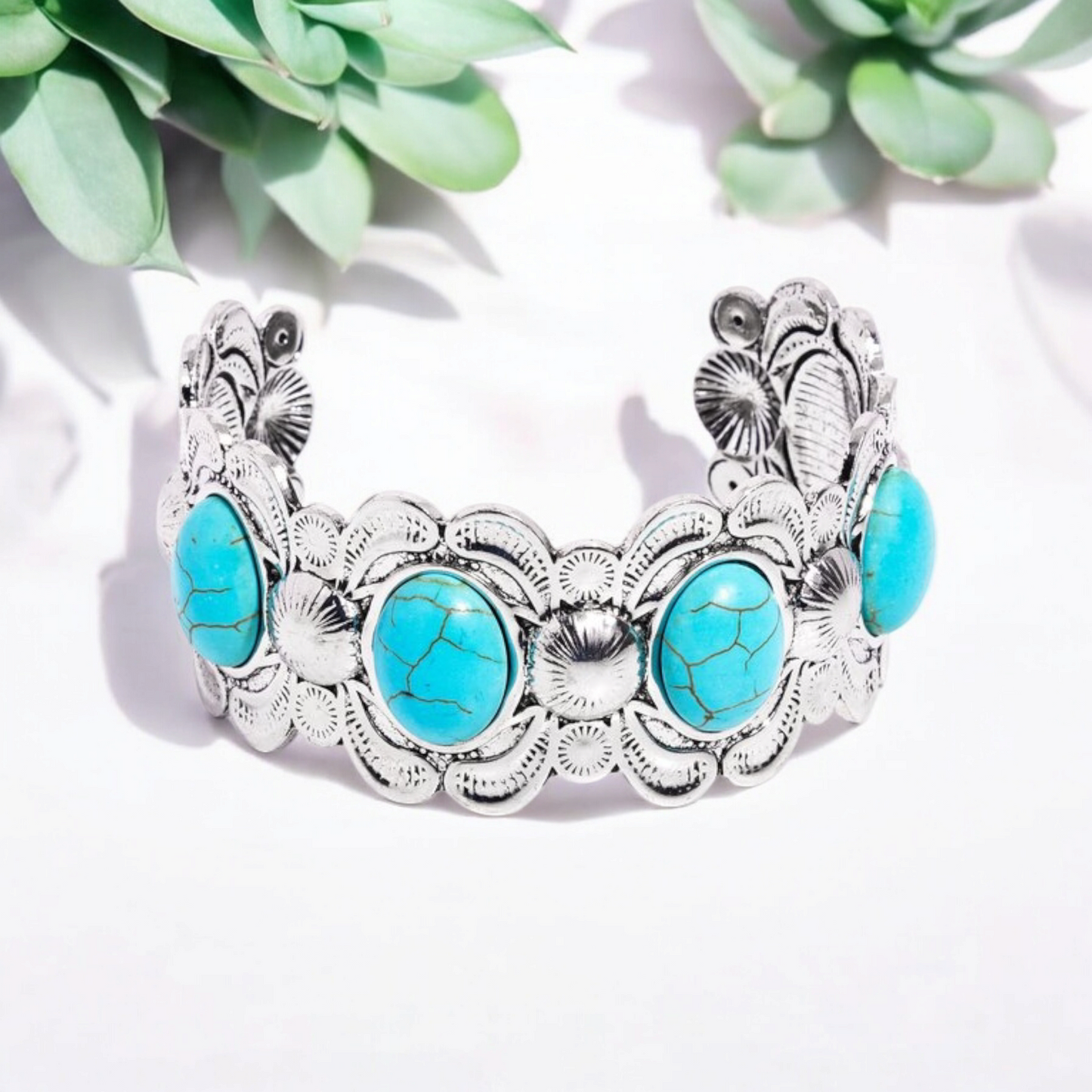 Turquoise Crackle Stone Cuff Bracelet