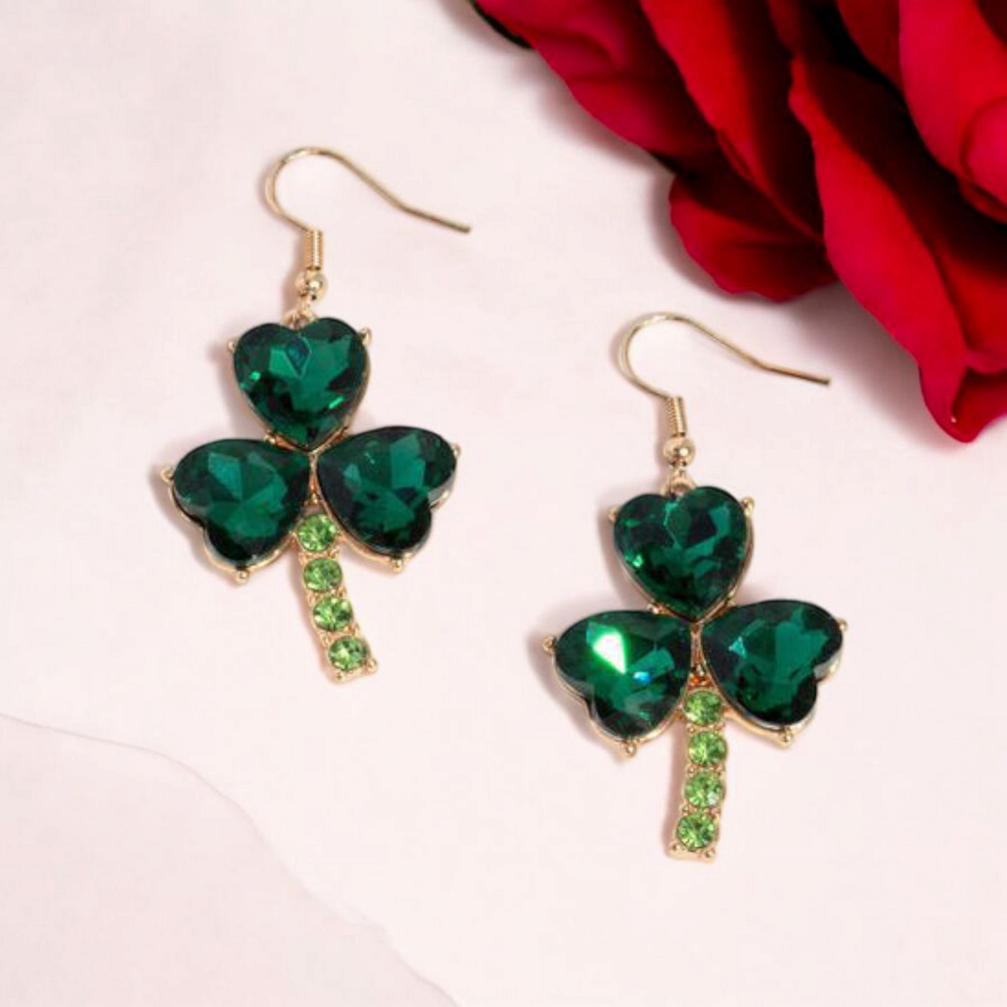 Green Shamrock Earrings and Necklace Set