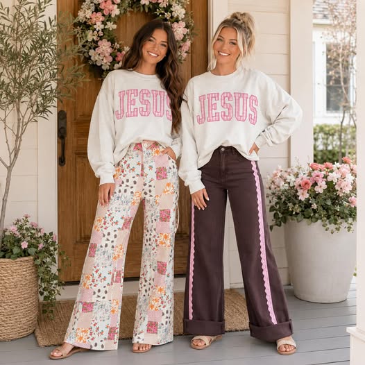 Great Pink Plaid JESUS Sweatshirt