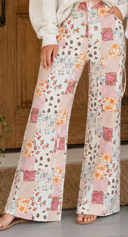 Pink Floral Patchwork Jeans