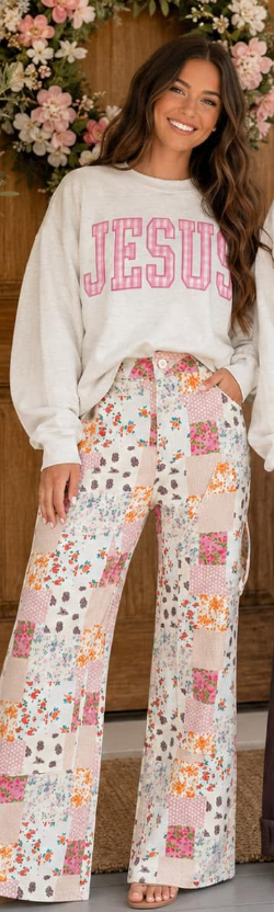 Pink Floral Patchwork Jeans