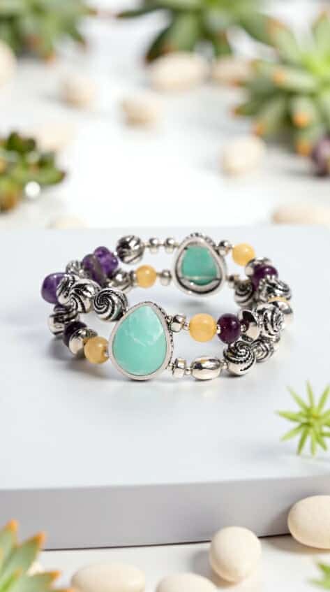 Turquoise Flower Coil Bracelet ~ READY TO SHIP