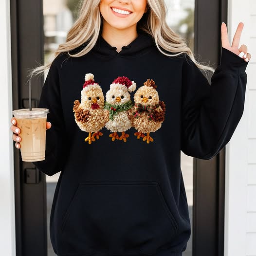 Christmas Chickens Faux Yarn Sweatshirt