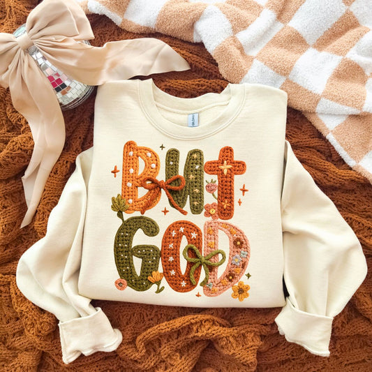 But God, Faux Yarn Designed Sweatshirt