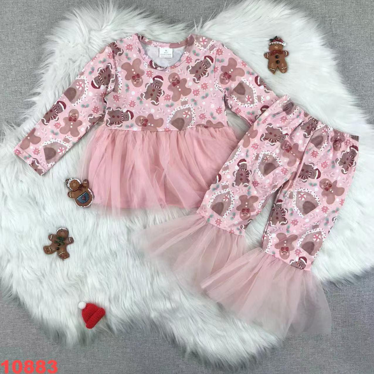 Pink Gingerbread Tutu Bell-Bottom Set