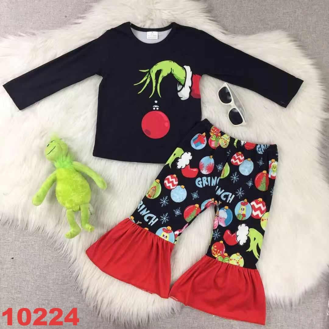 Green Guy Christmas Bell-Bottom Outfit – Holiday Kid’s Set