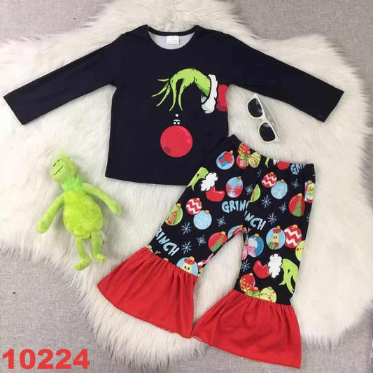 Green Guy Christmas Bell-Bottom Outfit – Holiday Kid’s Set