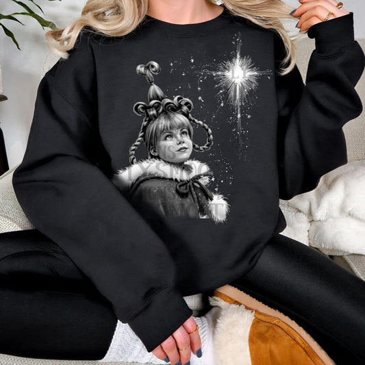 Cindy Lou Who Looking at the Star BLACK & WHITE DESIGN SWEATSHIRT