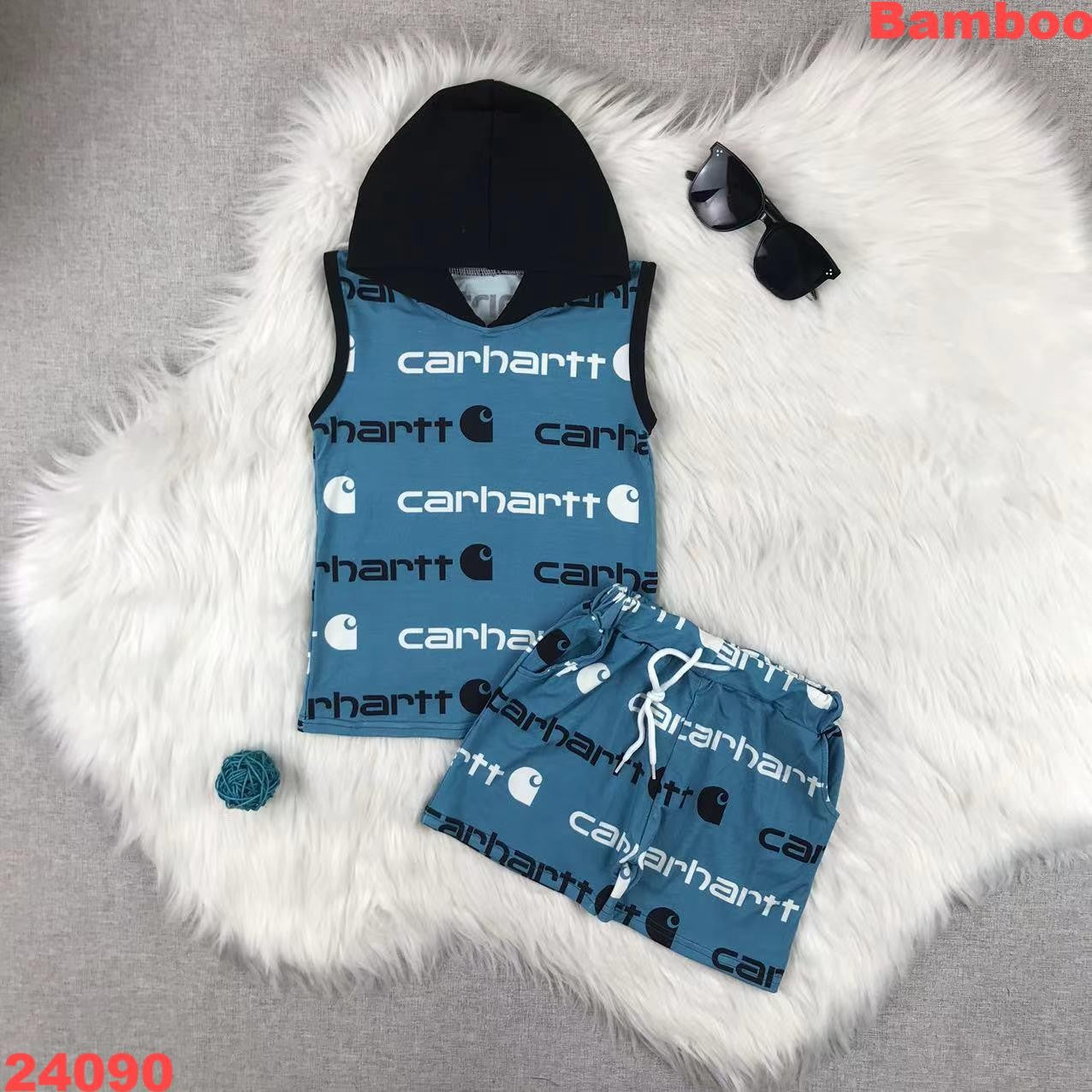 Bamboo Sleeveless Hoodie Set – Blue Carhartt-Inspired Outfit for Boys