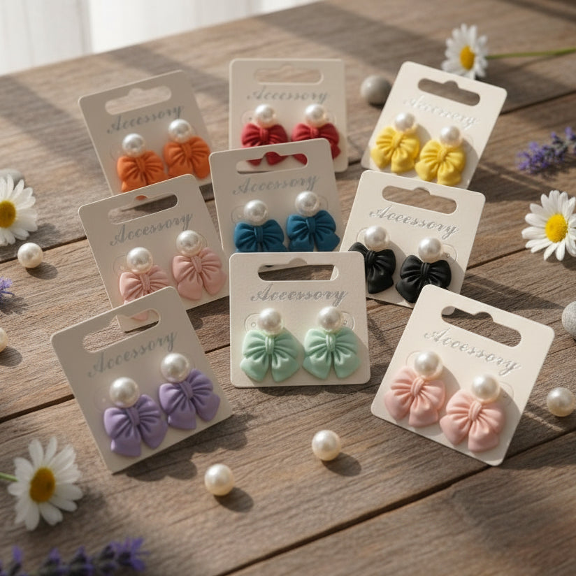 Bow & Pearl Stud Earrings – Soft Matte Boutique Collection