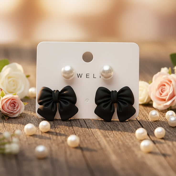 Bow & Pearl Stud Earrings – Soft Matte Boutique Collection