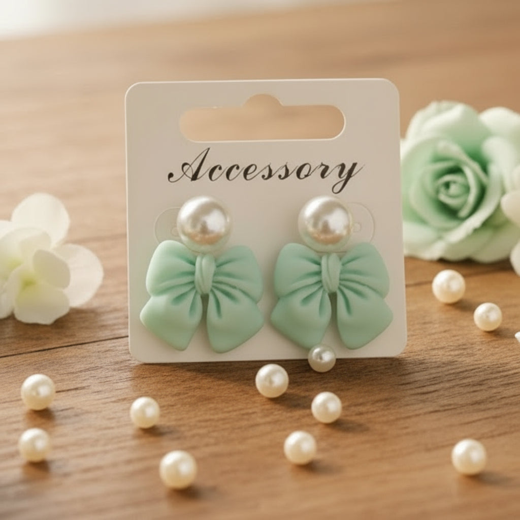 Bow & Pearl Stud Earrings – Soft Matte Boutique Collection