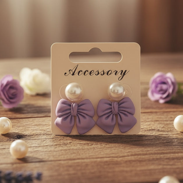 Bow & Pearl Stud Earrings – Soft Matte Boutique Collection