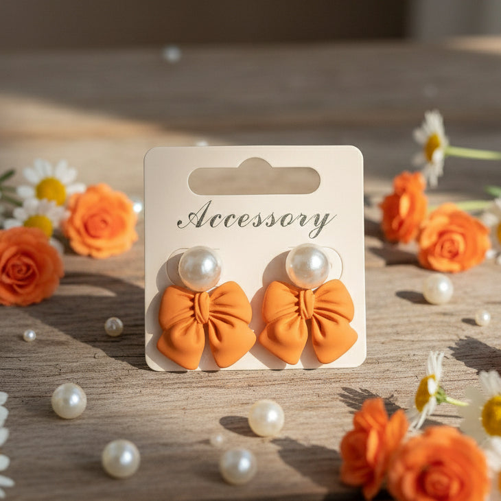 Bow & Pearl Stud Earrings – Soft Matte Boutique Collection