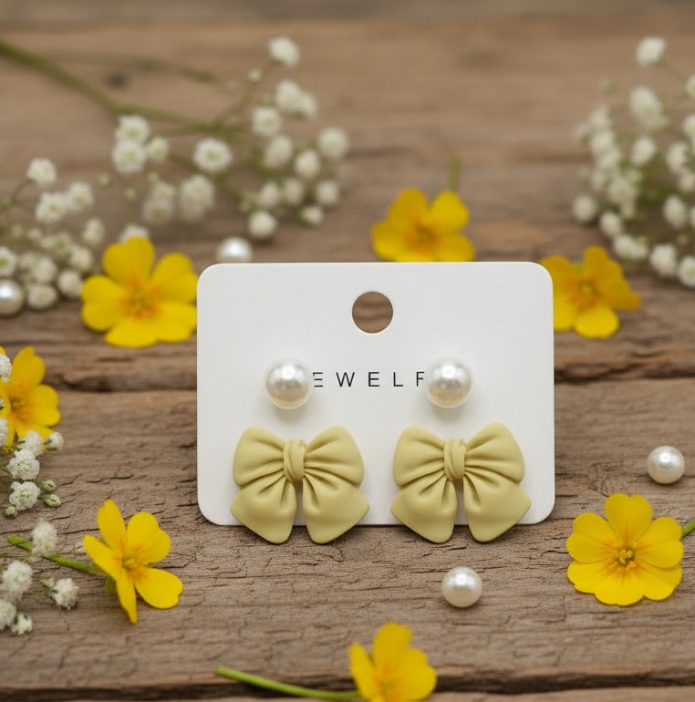 Bow & Pearl Stud Earrings – Soft Matte Boutique Collection