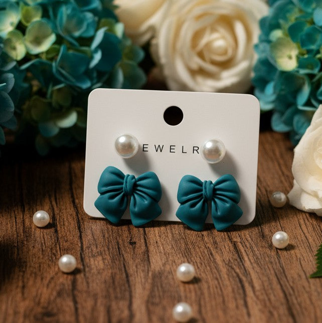Bow & Pearl Stud Earrings – Soft Matte Boutique Collection