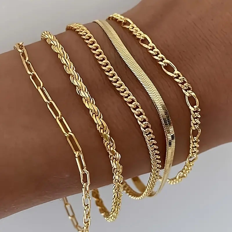 5 piece waterproof gold bracelet set