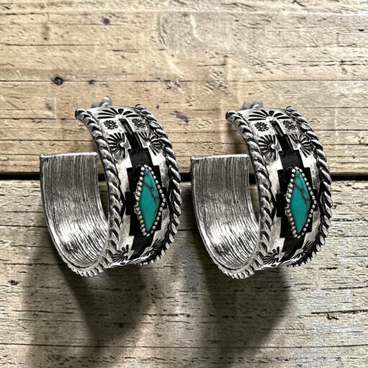 🤠✨ Desert Stone Western Hoop Earrings